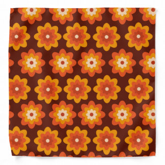 Groovy retro 70s boho hippie orange flower pattern bandana
