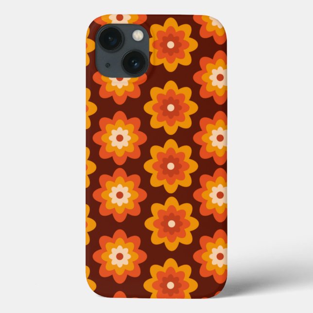 Groovy Retro 70s Boho Hippie Orange Flower pattern Case-Mate iPhone Case (Back)