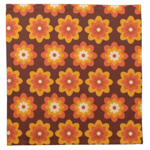 Groovy retro 70s boho hippie orange flower pattern cloth napkin
