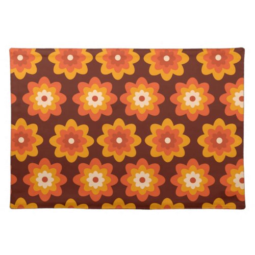 Groovy retro 70s boho hippie orange flower pattern cloth placemat
