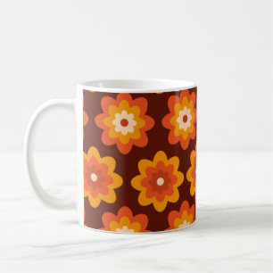 Groovy retro 70s boho hippie orange flower pattern coffee mug