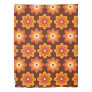 Groovy retro 70s boho hippie orange flower pattern duvet cover