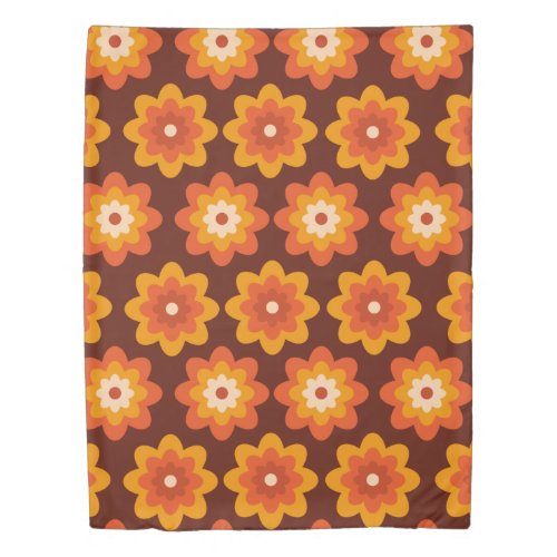 Groovy retro 70s boho hippie orange flower pattern duvet cover