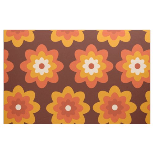 Groovy retro 70s boho hippie orange flower pattern fabric