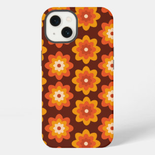 Groovy Retro 70s Boho Hippie Orange Flower pattern iPhone 13 Case