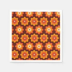 Groovy retro 70s boho hippie orange flower pattern napkins
