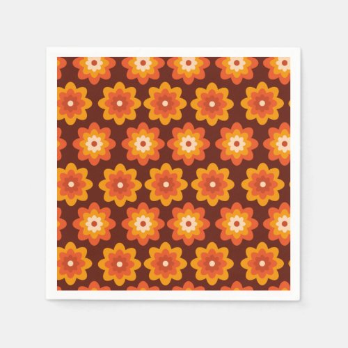 Groovy retro 70s boho hippie orange flower pattern napkins