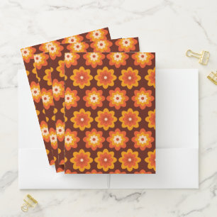 Groovy retro 70s boho hippie orange flower pattern pocket folder