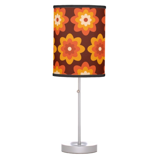 Groovy retro 70s boho hippie orange flower pattern table lamp (Front)