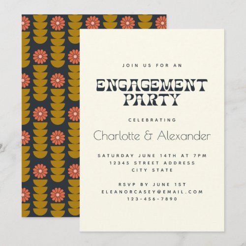 Groovy Retro 70s Botanical Engagement Party  Invitation