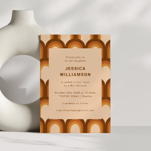Groovy Retro 70s Brown Trendy Unique Bat Mitzvah Invitation