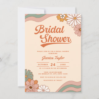 Groovy Retro 70s Daisy Floral Bridal Shower Invitation