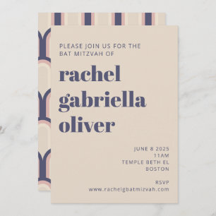 Groovy Retro 70s Design Blue Pink Bat Mitzvah Invitation