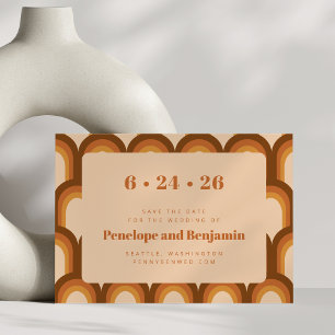 Groovy Retro 70s Design Boho Brown Wedding Save The Date