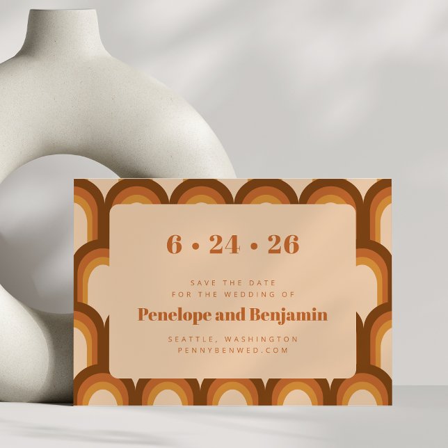 Groovy Retro 70s Design Boho Brown Wedding Save The Date (Creator Uploaded)