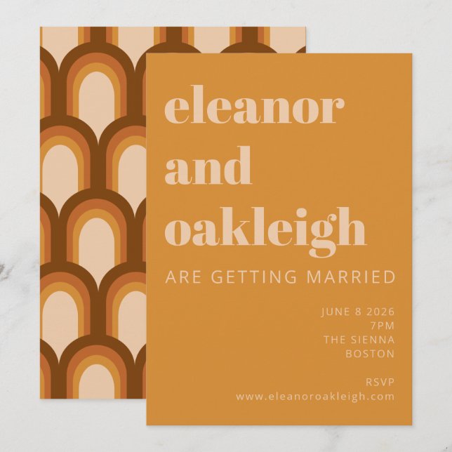 Groovy Retro 70s Design Bold Ochre Yellow Wedding Invitation (Front/Back)