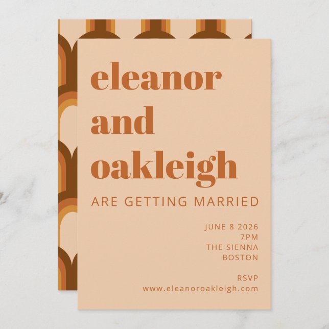 Groovy Retro 70s Design Bold Terracotta Wedding Invitation (Front/Back)