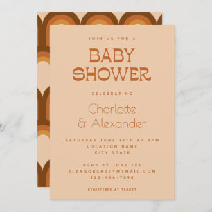 Groovy Retro 70s Design Brown Couples Baby Shower Invitation