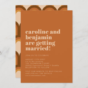 Groovy Retro 70s Design Fun Terracotta Wedding Invitation