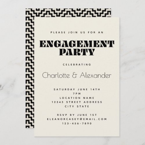 Groovy Retro 70s Design in Black Engagement Party  Invitation