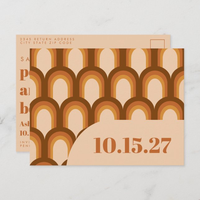 Groovy Retro 70s Design in Brown and Sand Wedding  Postcard (Front/Back)