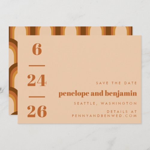 Groovy Retro 70s Design in Brown and Sand Wedding Save The Date