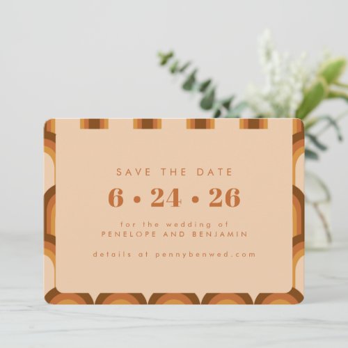 Groovy Retro 70s Design in Brown and Tan Wedding Save The Date
