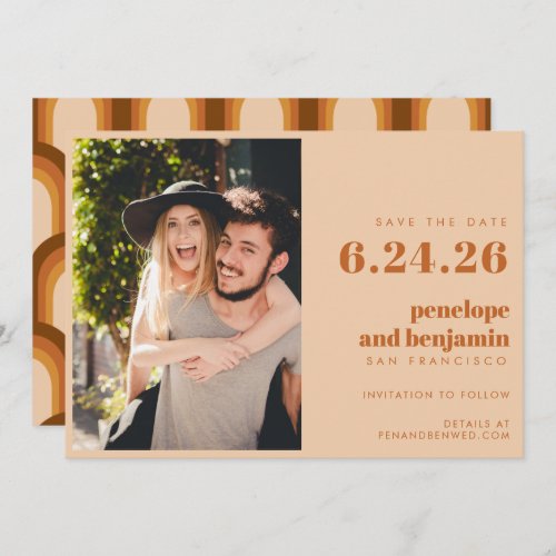 Groovy Retro 70s Design in Brown PHOTO Wedding Save The Date