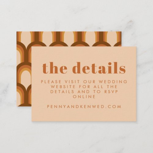 Groovy Retro 70s Design in Brown Wedding Website  Enclosure Card