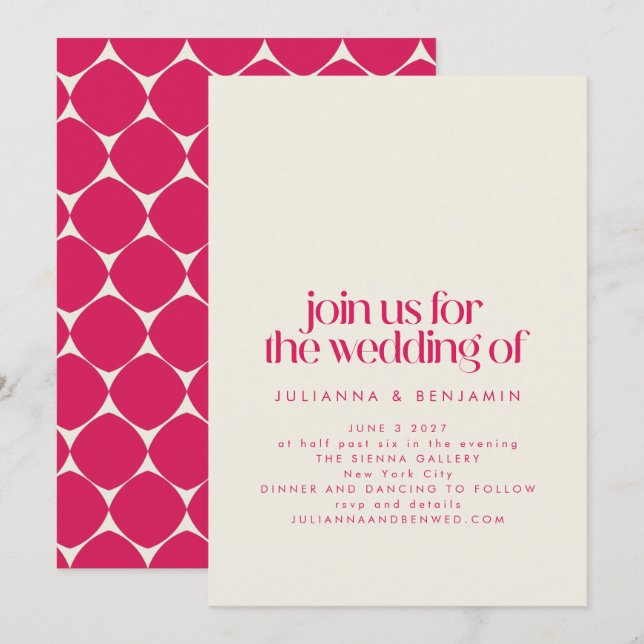 Groovy Retro 70s Design in Hot Pink Wedding Invitation (Front/Back)