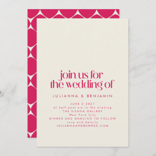 Groovy Retro 70s Design in Hot Pink Wedding Invitation