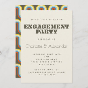 Groovy Retro 70s Design in Olive Engagement Party Invitation