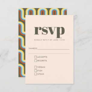 Groovy Retro 70s Design in Olive Wedding Meal RSVP Card