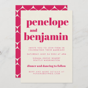 Groovy Retro 70s Design in Red All-in-One Wedding Invitation