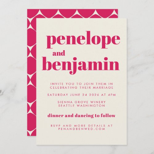 Groovy Retro 70s Design in Red All_in_One Wedding Invitation