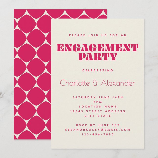 Groovy Retro 70s Design in Red Engagement Party  Invitation (Front/Back)