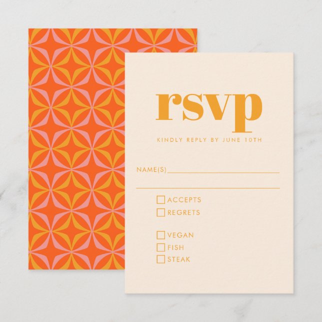 Groovy Retro 70s Design Orange Wedding Meal RSVP (Front/Back)