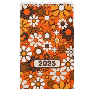 Groovy Retro 70s Floral 2025 Brown and Orange Calendar