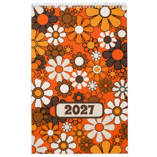 Groovy Retro 70s Floral 2027 Brown and Orange Calendar