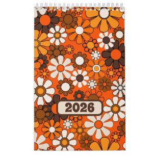 Groovy Retro 70s Floral 2027 Brown and Orange Calendar