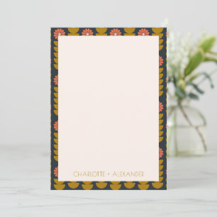 Groovy Retro 70s Floral Navy Personalized Name Thank You Card