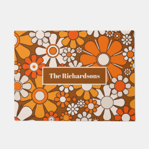 Groovy Retro 70s Floral Pattern Personalized Doormat