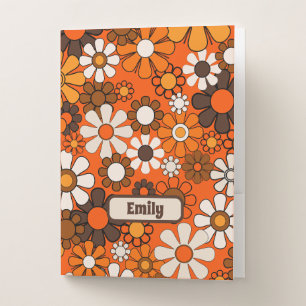 Groovy Retro 70s Floral Personalized Brown Orange Pocket Folder