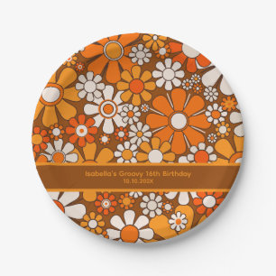 Groovy Retro 70s Floral Personalized Paper Plates