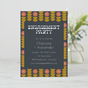 Groovy Retro 70s Floral Trendy Engagement Party Invitation