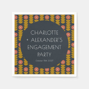 Groovy Retro 70s Floral Trendy Engagement Party Napkins