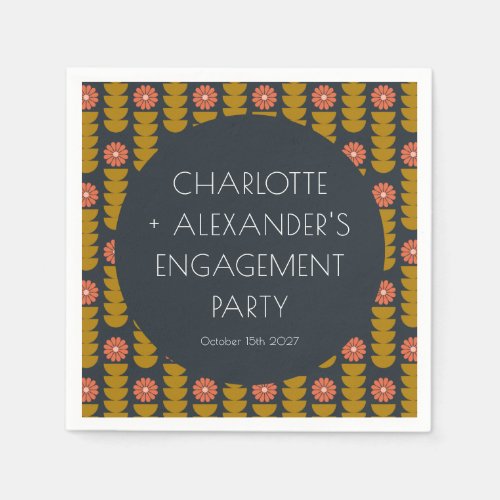 Groovy Retro 70s Floral Trendy Engagement Party  Napkins