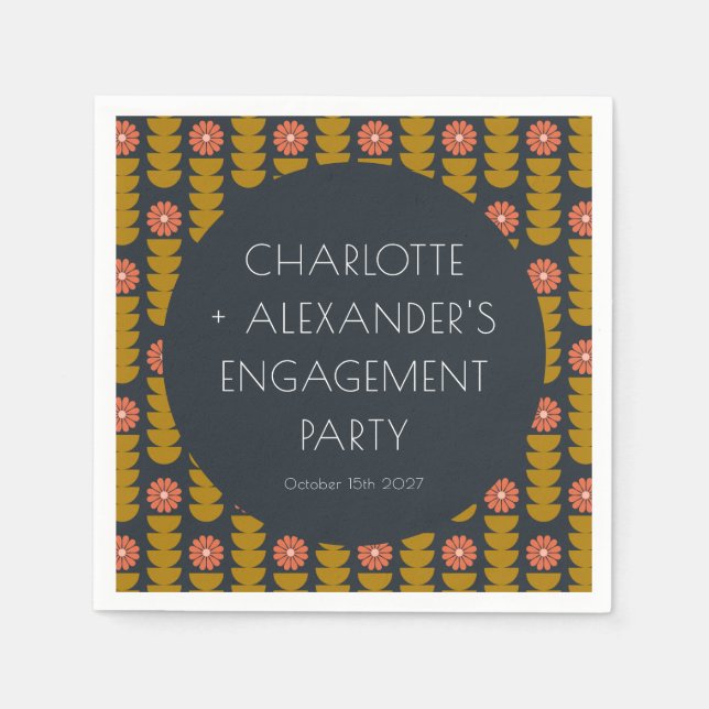 Groovy Retro 70s Floral Trendy Engagement Party  Napkins (Front)