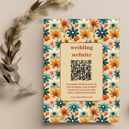 Groovy Retro 70s Floral Wedding Qr code Enclosure Card