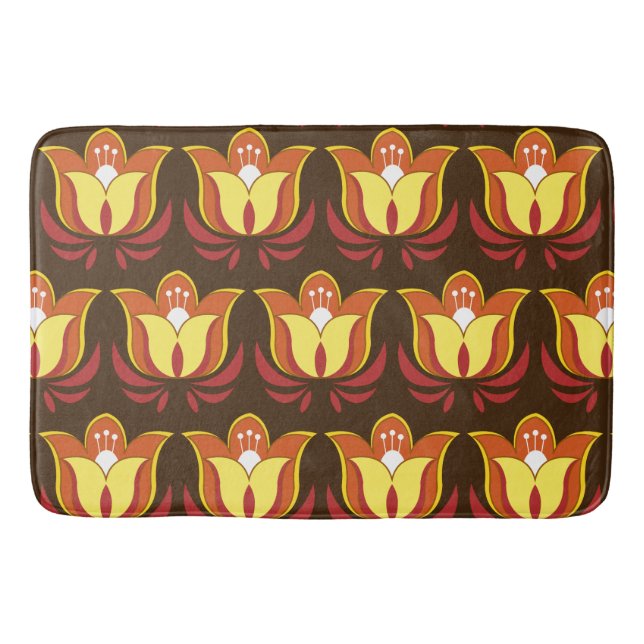 Groovy Retro 70s Flowers Bath Mat (Front)